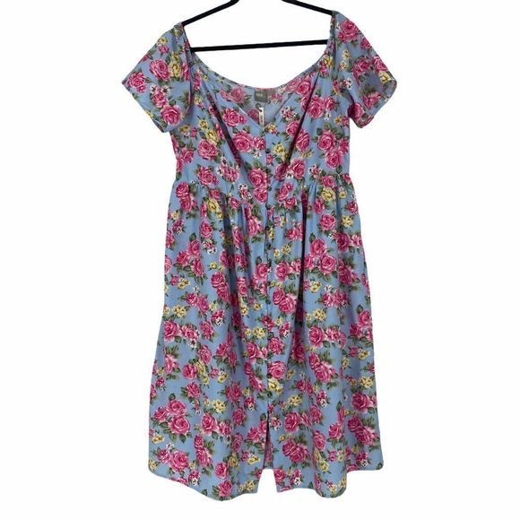 ASOS Curve Blue Pink Floral Midi Dress Size 14 NWT - Picture 2 of 10